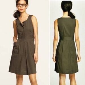 J Crew Caroline Green Dress Pleated Pockets Sleeveless Casual Classic - Size 2